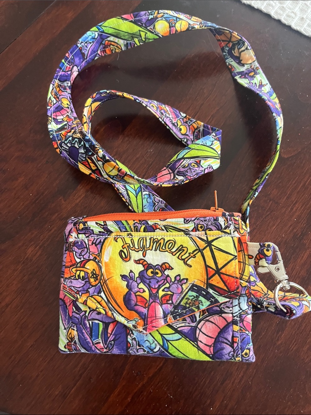 Disney’s figment lanyard with ID Wallet - Multi-Color